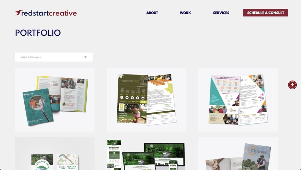 Redstart Creative Wordpress Website - Work page